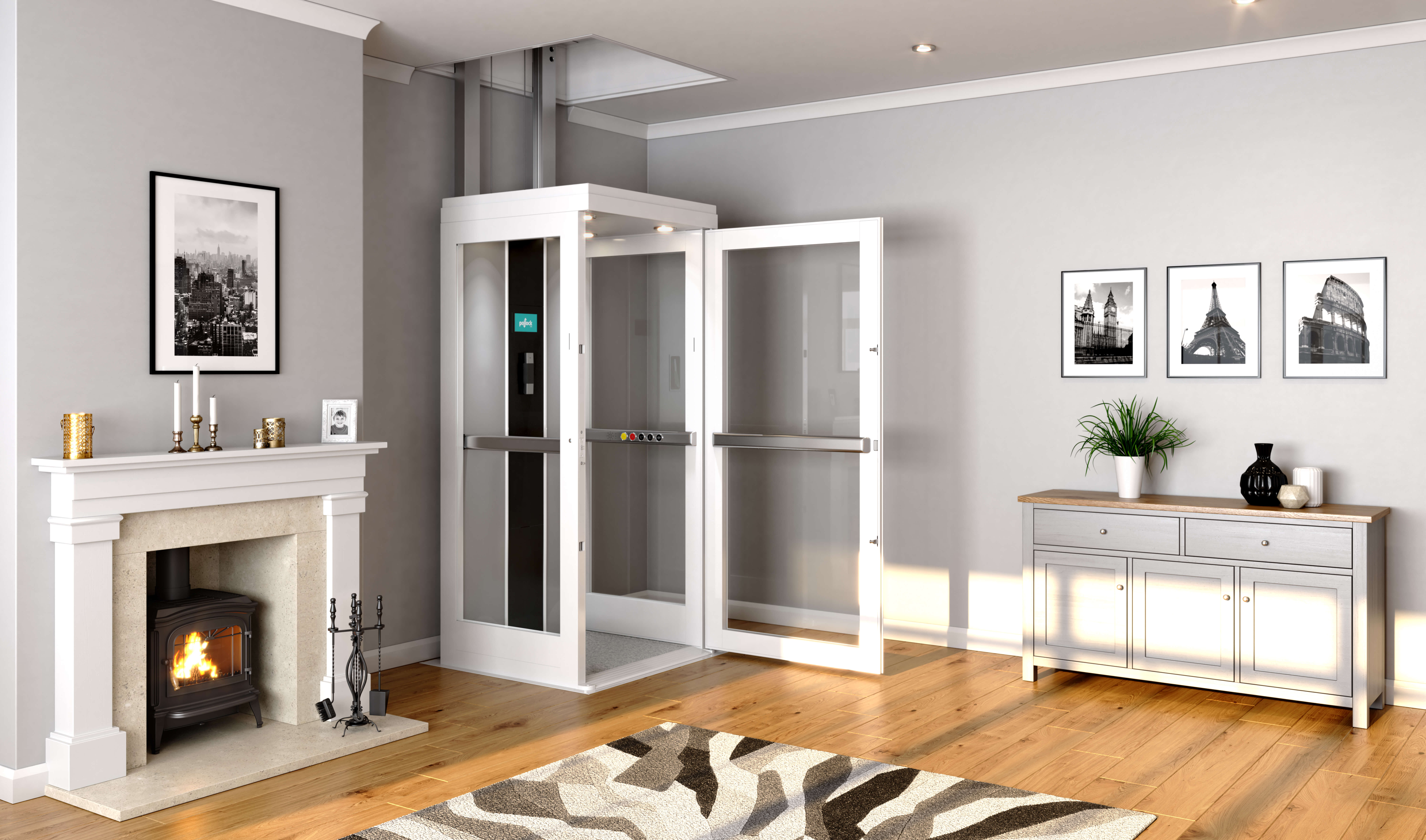 Residential Home Lift in the lounge with door open