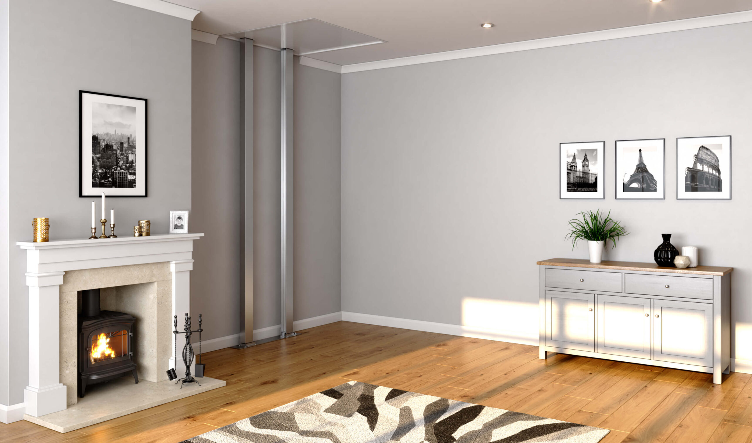 vertical elevator rails of the home lift