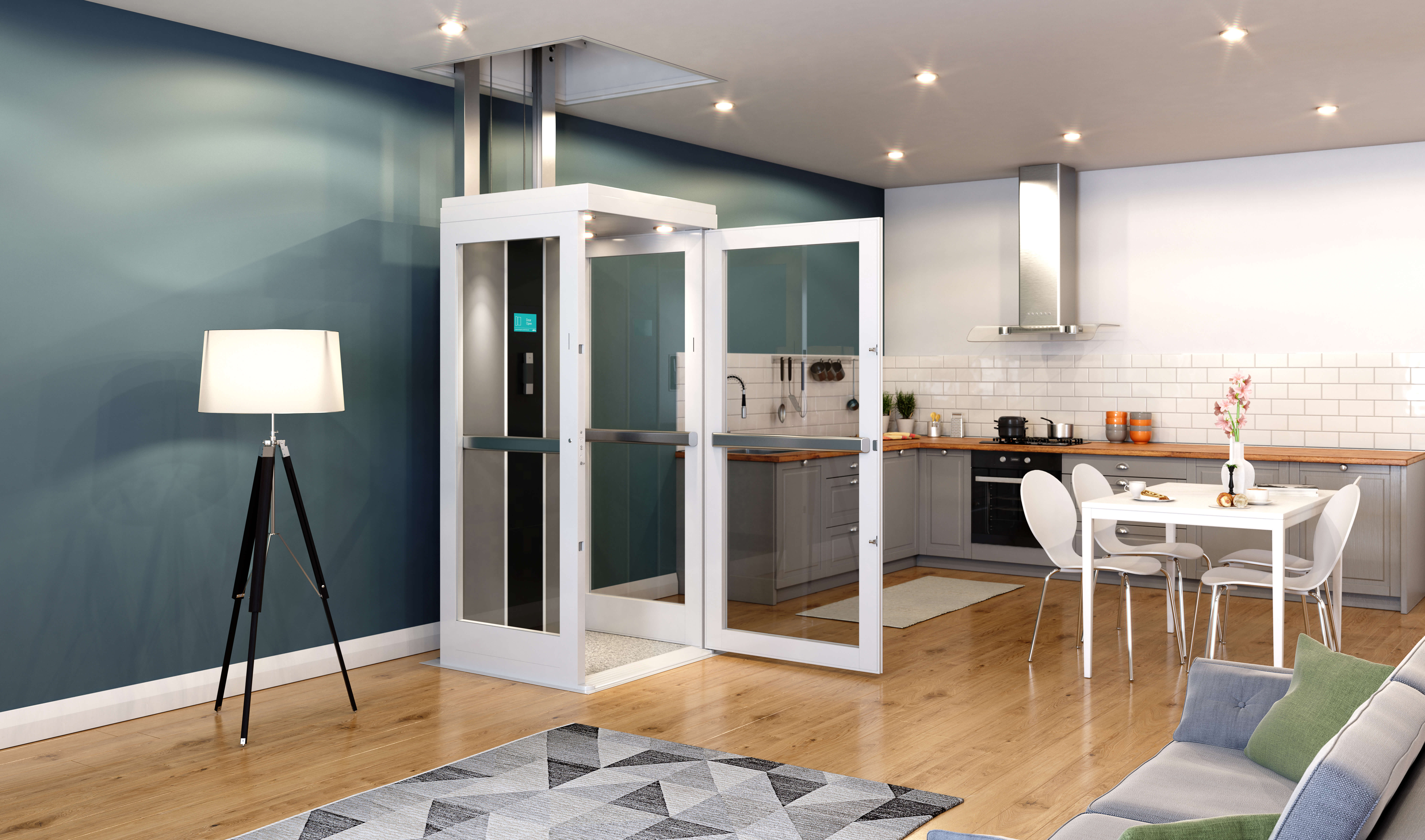 Vivo Home Lift in the kitchen with door open