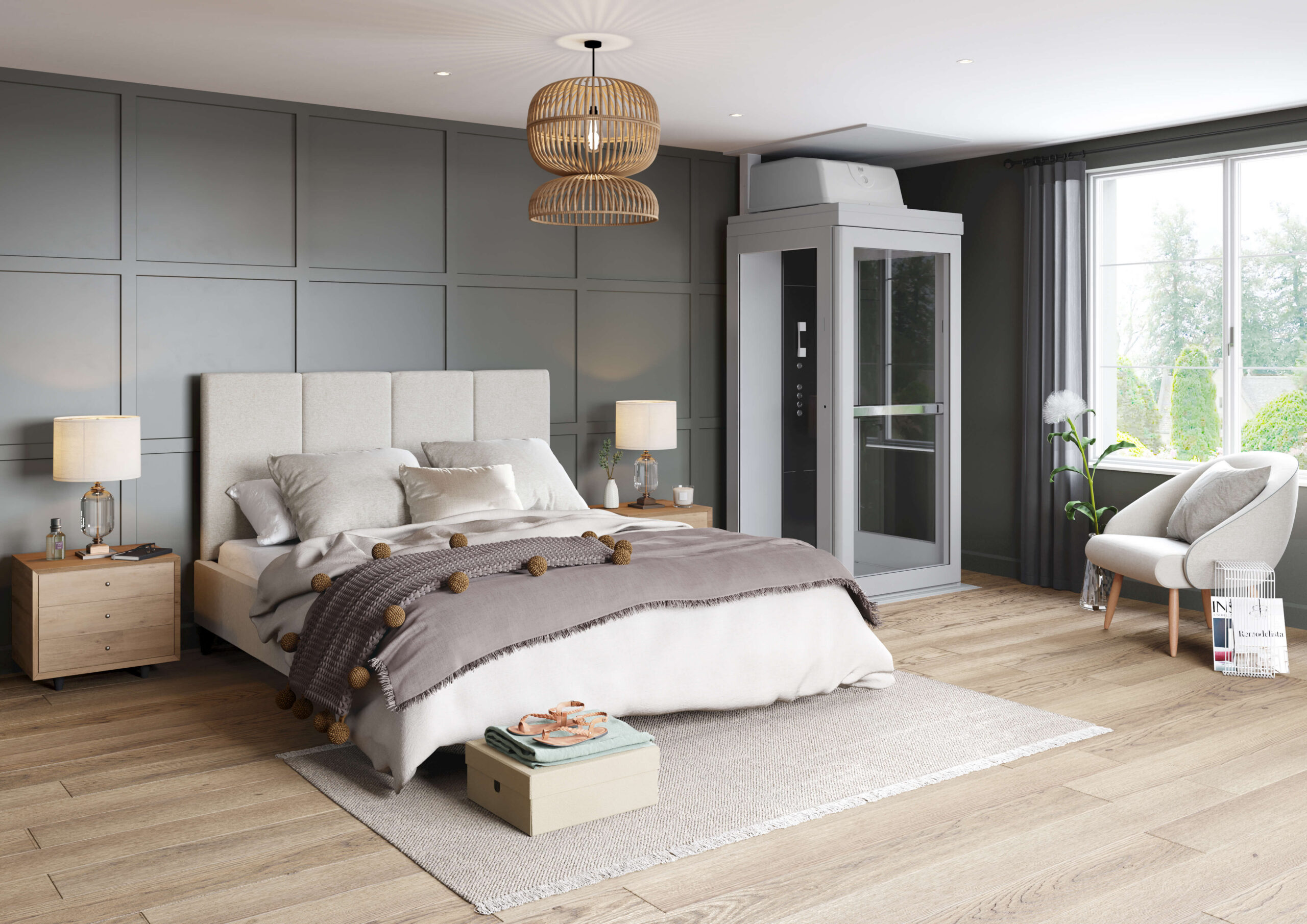 Vivo Home Lift in the bedroom with neutral decor