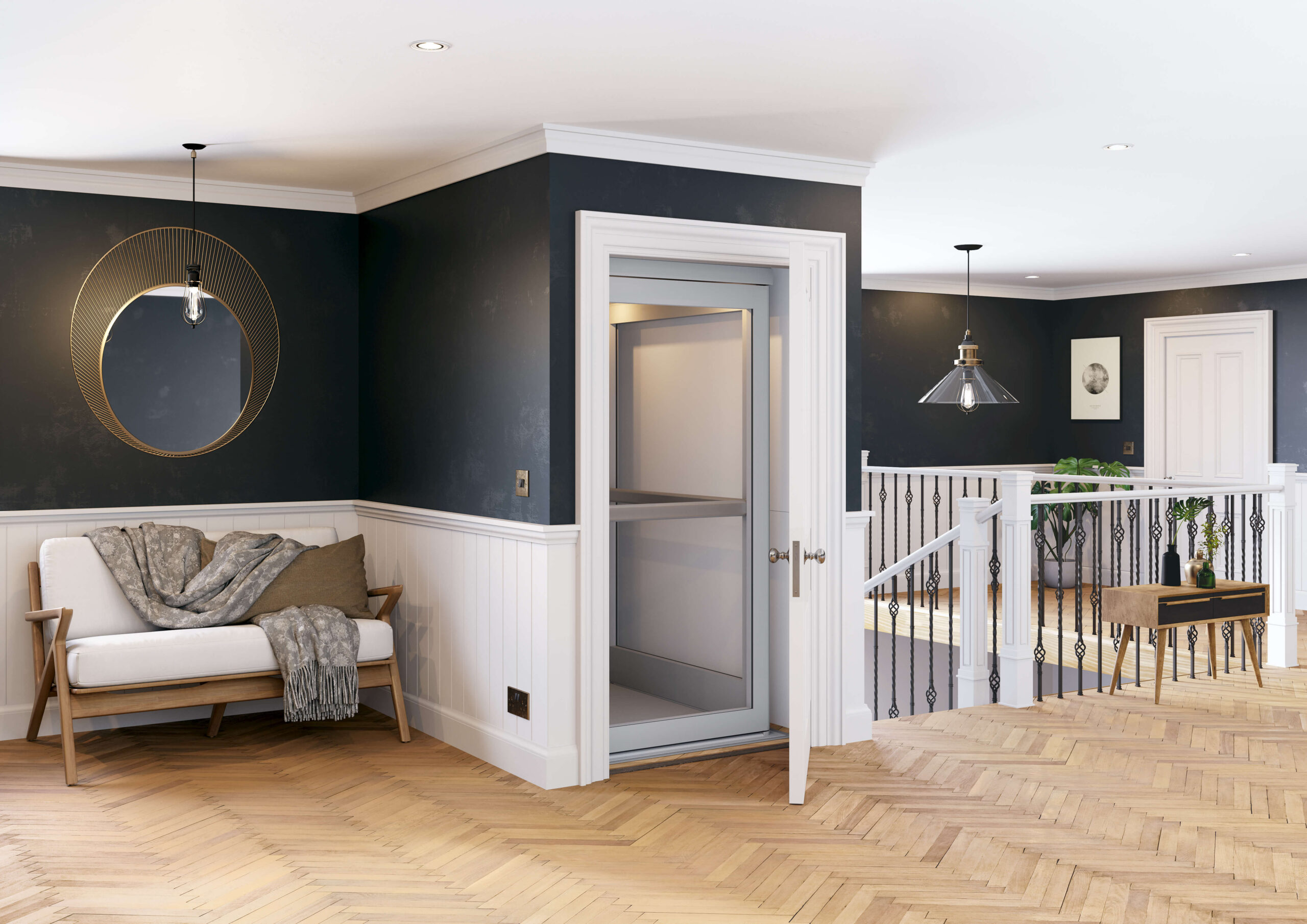 Vivo Home Lift up on the upper floor of a modern house