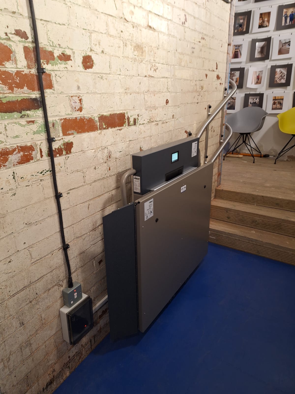 A platform stair lift in its folded position