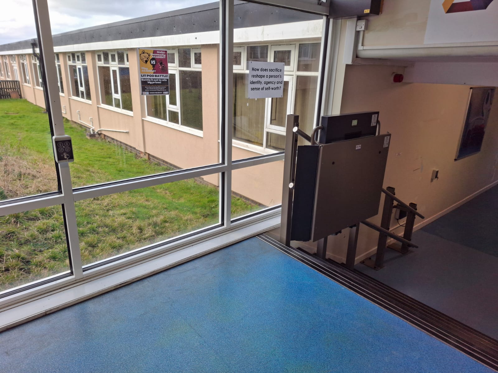GTLE platform stair lift fitted alongside corridor staircase at Filey Academy secondary school.