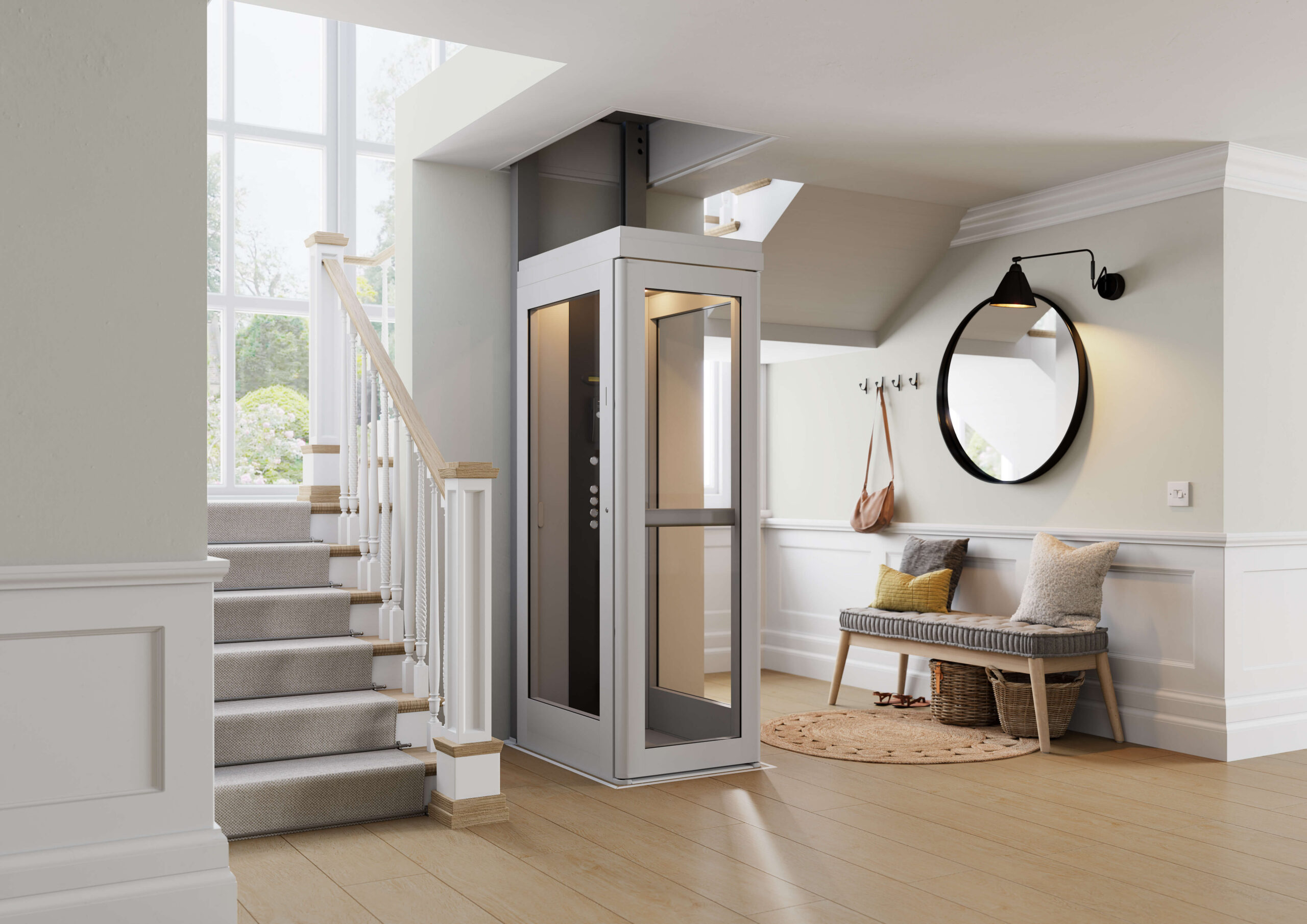 Residential elevator in the hallway